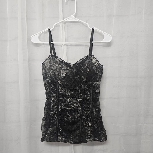 Y2K Babydoll Tank Black Snakeskin Mesh Lace Goth Fairy Whimsigoth M - Picture 6 of 10